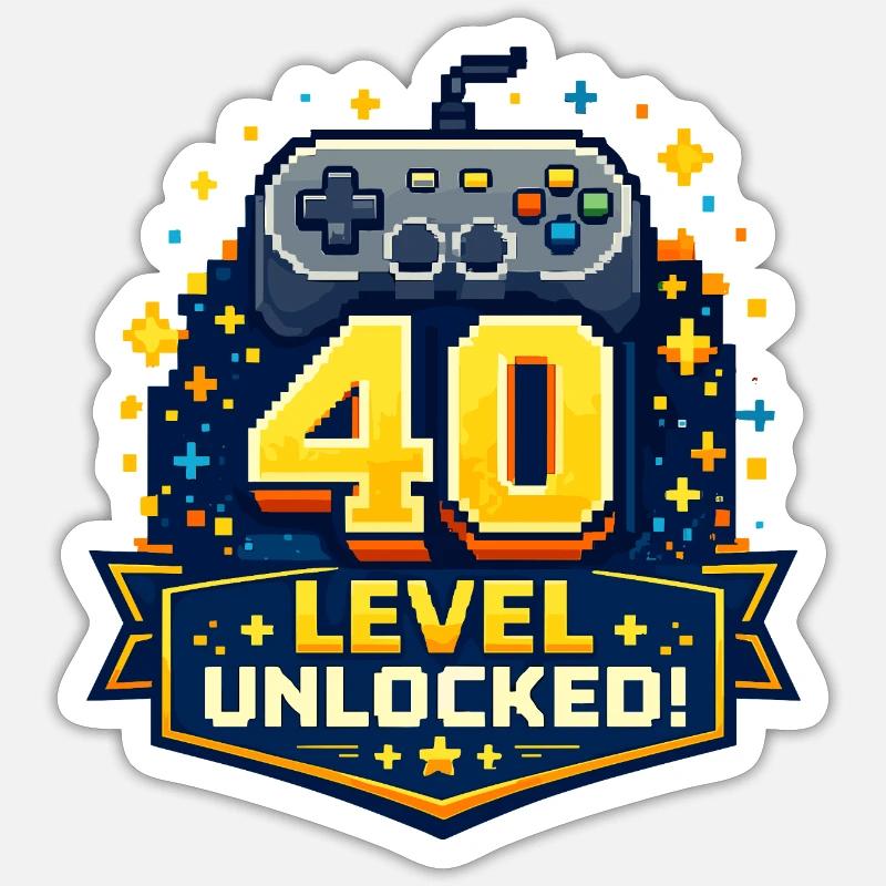 40 Level Freigeschaltet Retro Controller Sticker Größe S (10 x 10 cm)