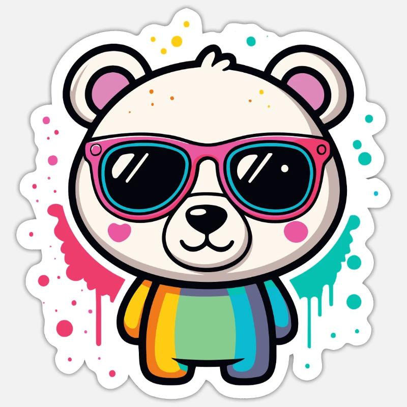 Rainbow Panda Glasses - Sticker size S (10 x 10 cm) - white matte