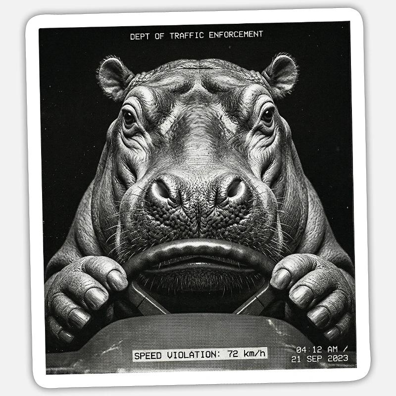 Nilpferd Radar Kontrolle Blitzer - Sticker Größe S (10 x 10 cm) - Mattweiß