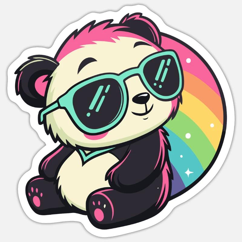 Panda Sonne Kühler Regenbogen - Sticker Größe S (10 x 10 cm) - Mattweiß