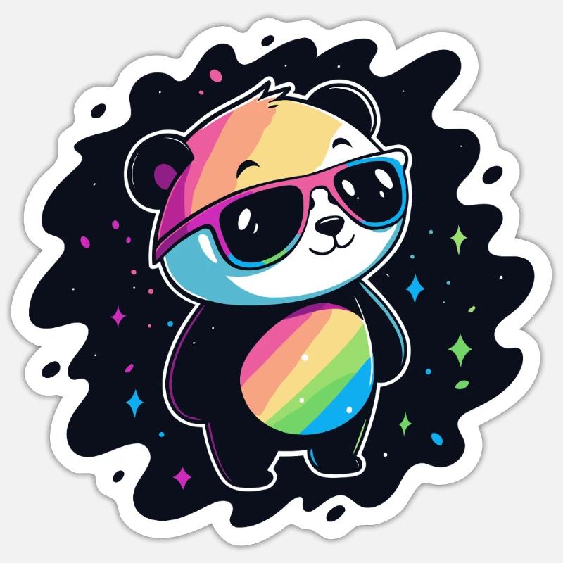 Panda Rainbow Galaxy Coole Brillen - Sticker Größe S (10 x 10 cm) - Mattweiß