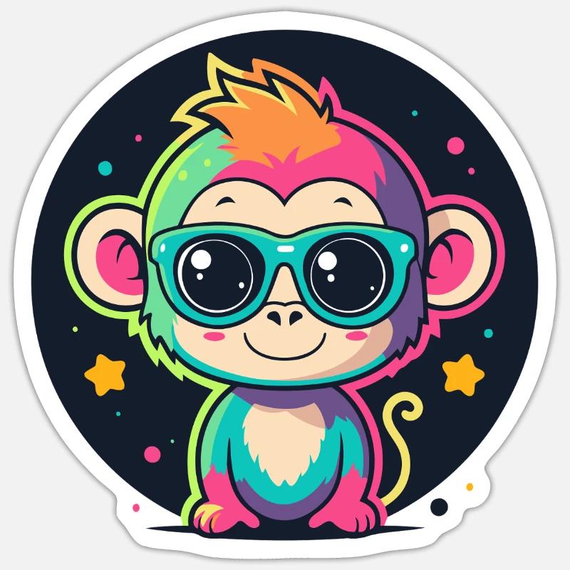 Neon Monkey Pop Glasses - Sticker size S (10 x 10 cm) - white matte