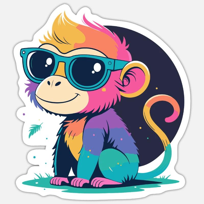 Rainbow Monkey with Glasses - Sticker size S (10 x 10 cm) - white matte
