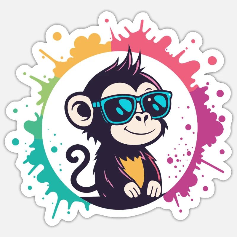 Monkey Splash Circle Blue Glasses - Sticker size S (10 x 10 cm) - white matte