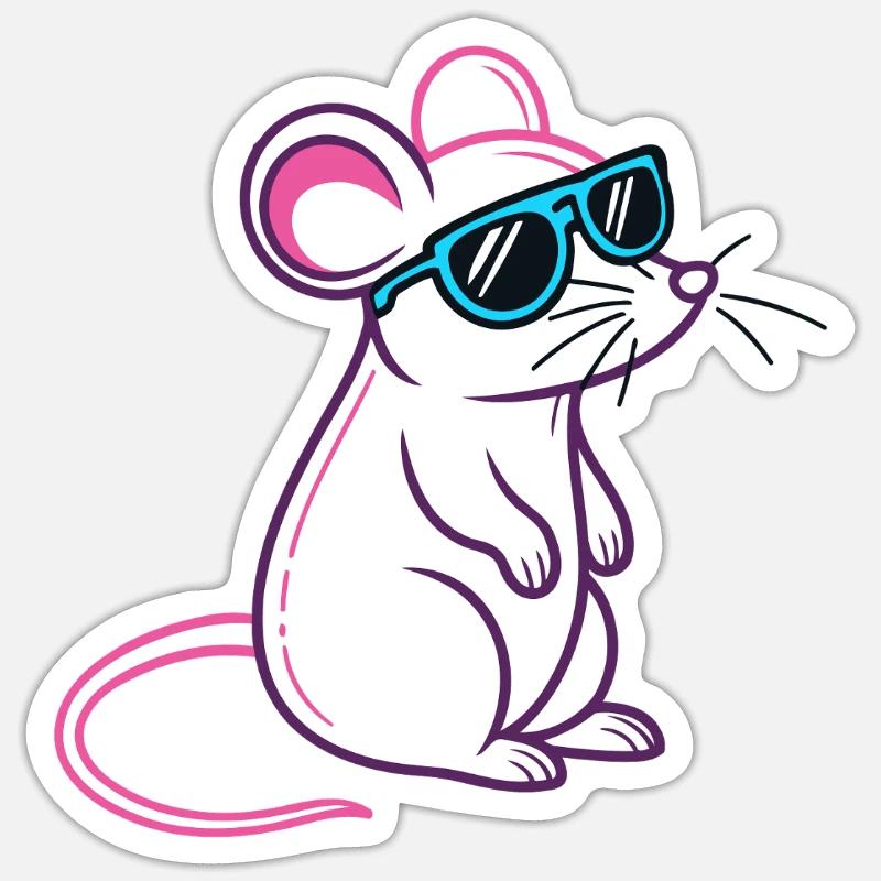 Mouse Retro Blue Glasses - Sticker size S (10 x 10 cm) - white matte