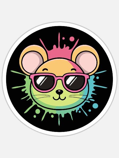 Regenbogenmaus Neonbrillenabzeichen - Sticker Größe S (10 x 10 cm) - Mattweiß