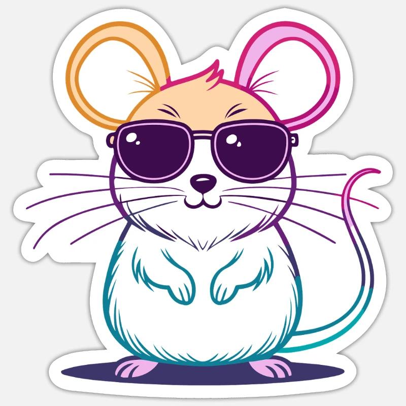 Regenbogen-Maus-Brille - Sticker Größe S (10 x 10 cm) - Mattweiß