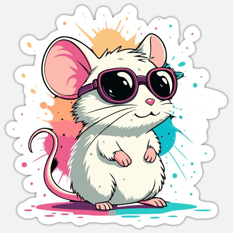 Mouse chic neon glasses - Sticker size S (10 x 10 cm) - white matte
