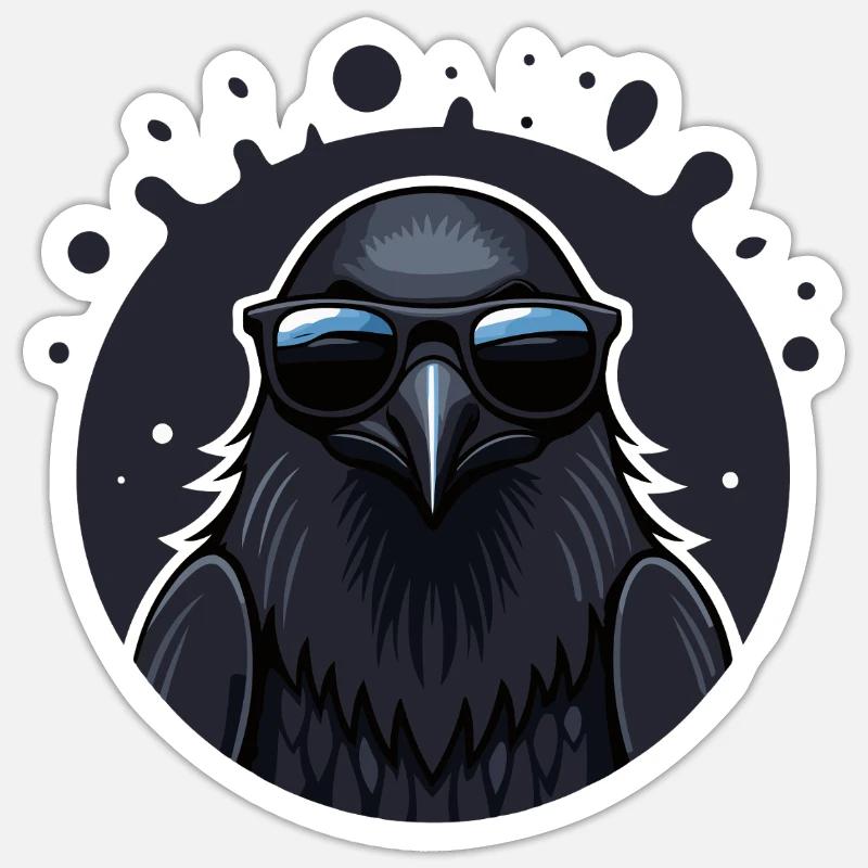 Schwarzer Rabe mit Brille - Sticker Größe S (10 x 10 cm) - Mattweiß