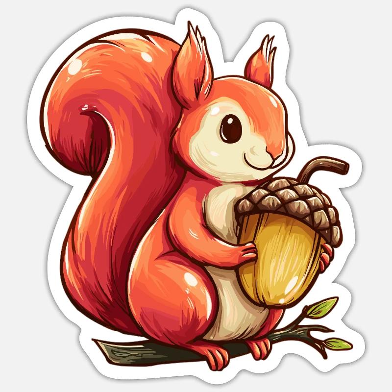 Kuscheliges Eichhörnchen mit Eichel Sticker Größe S (10 x 10 cm)