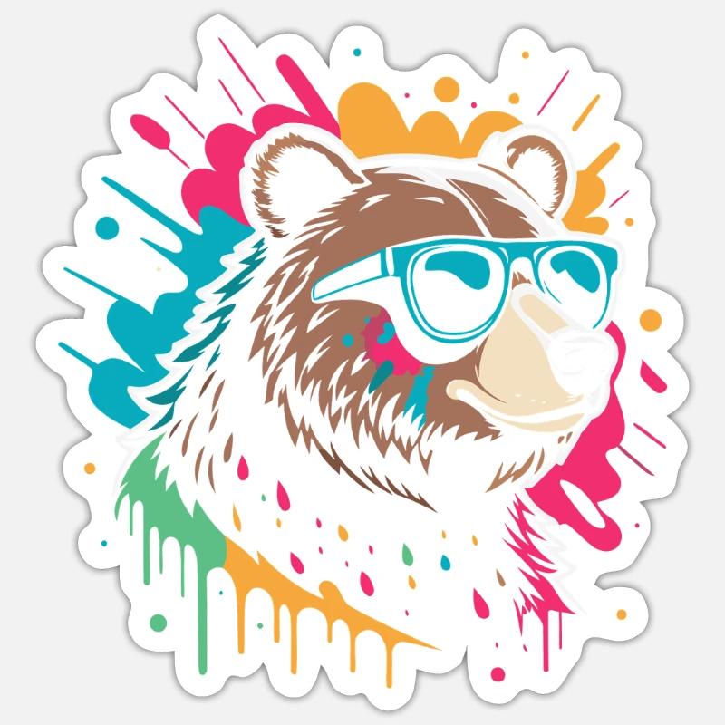 Pop-Art-Bär, buntes Glitzern Sticker Größe S (10 x 10 cm)