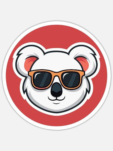 Koala Cool – Rotes Abzeichen und Sonnenbrille - Sticker Größe S (10 x 10 cm) - Mattweiß