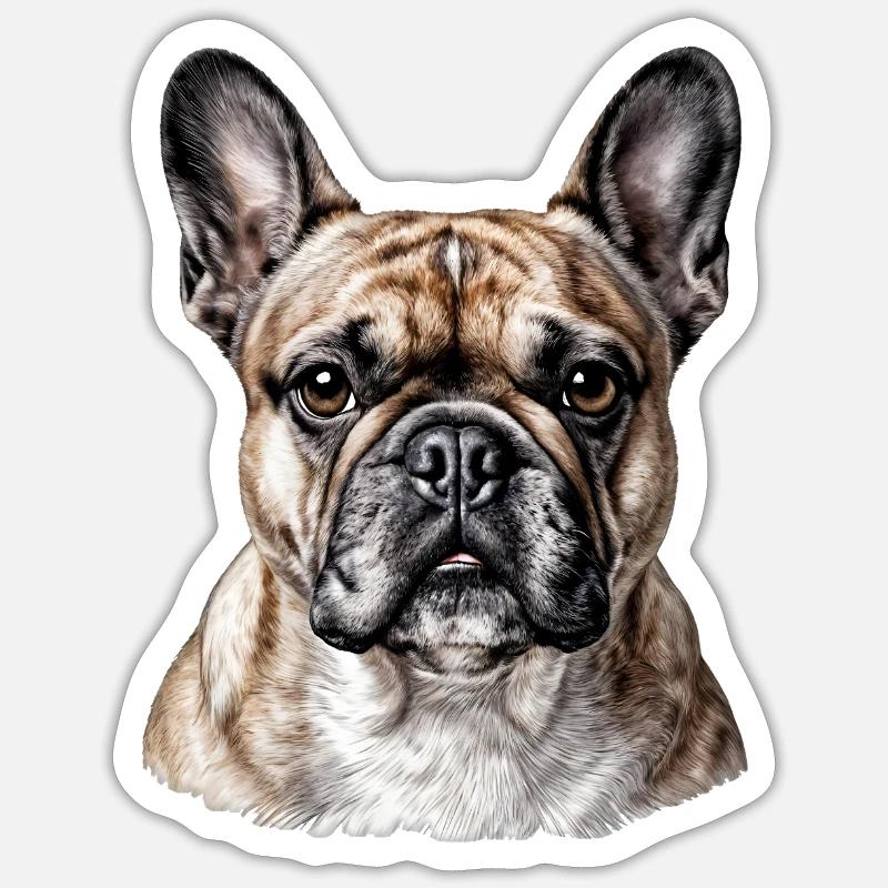 Portrait Bouledogue Français Chic - Sticker taille S (10 x 10 cm) - blanc mat