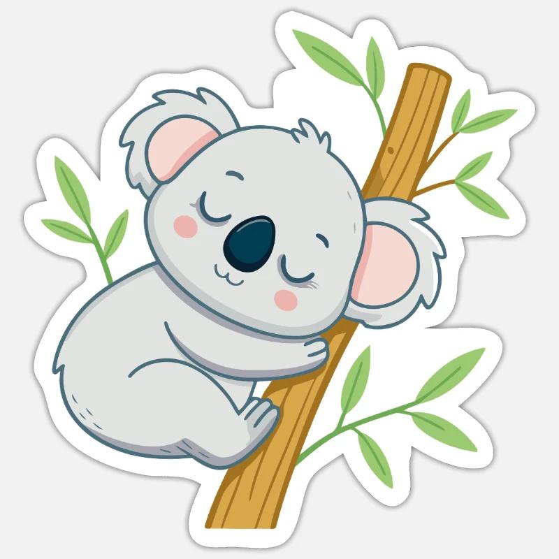Schläferkoala auf einem Ast - Sticker Größe S (10 x 10 cm) - Mattweiß