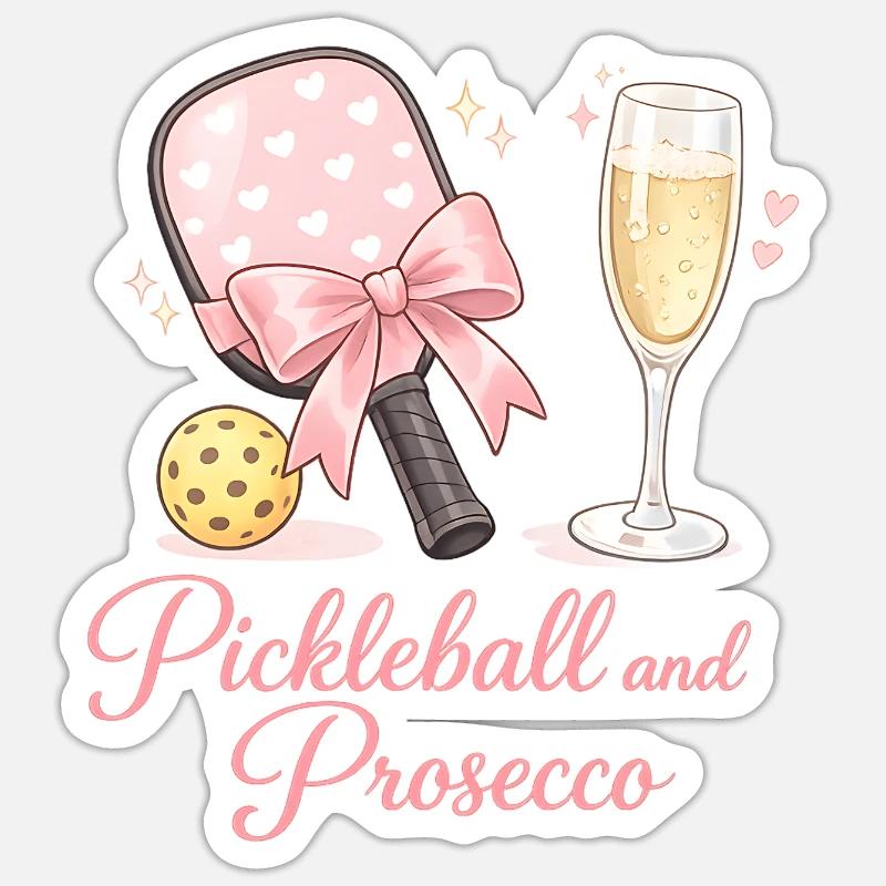 Pickleball et flair Prosecco - Sticker taille S (10 x 10 cm) - blanc mat