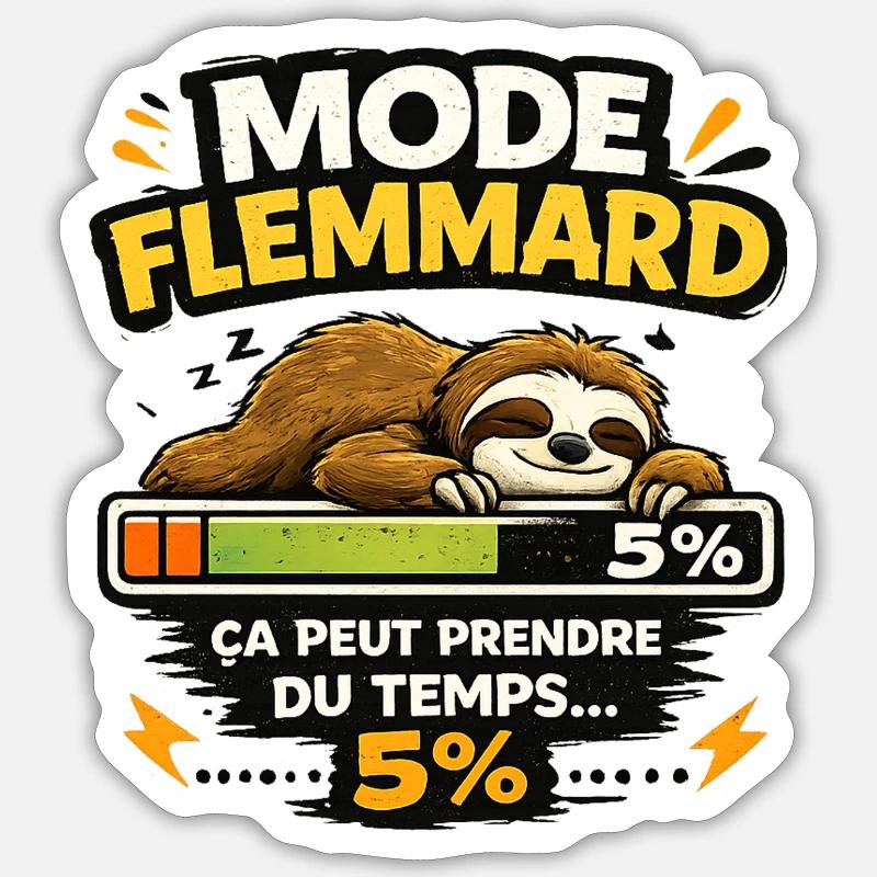 Mode Flemmard: Paresseux en Progression - Sticker taille S (10 x 10 cm) - blanc mat