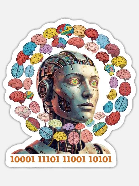 KI-Gehirnzauber im bunten Orbit - Sticker Größe S (10 x 10 cm) - Mattweiß