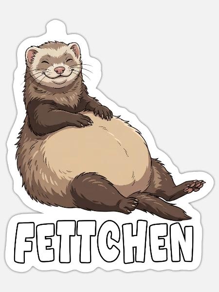Lustiges Frettchen Outfit Dick, Fett & Übergewicht - Sticker Größe S (10 x 10 cm) - Mattweiß