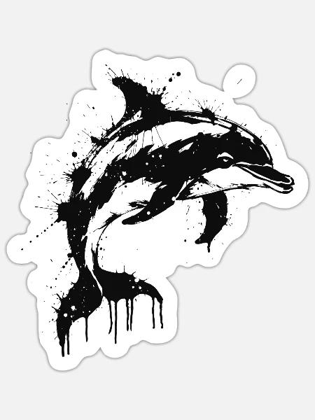 Dolphin Style Ink Splash Black - Sticker Größe S (10 x 10 cm) - Mattweiß