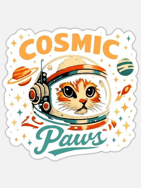 Kosmische Pfoten: Katzenastronaut - Sticker Größe S (10 x 10 cm) - Mattweiß