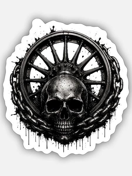 Markantes Dark-Motiv mit Totenkopf, massiver Kette - Sticker Größe S (10 x 10 cm) - Mattweiß