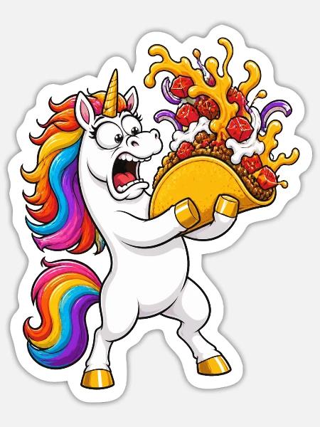 Lustige Einhorn-Taco-Katastrophe - Sticker Größe S (10 x 10 cm) - Mattweiß