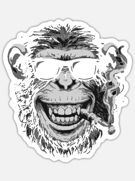 Rauchender Affe mit Sonnenbrille - Sticker Größe S (10 x 10 cm) - Mattweiß