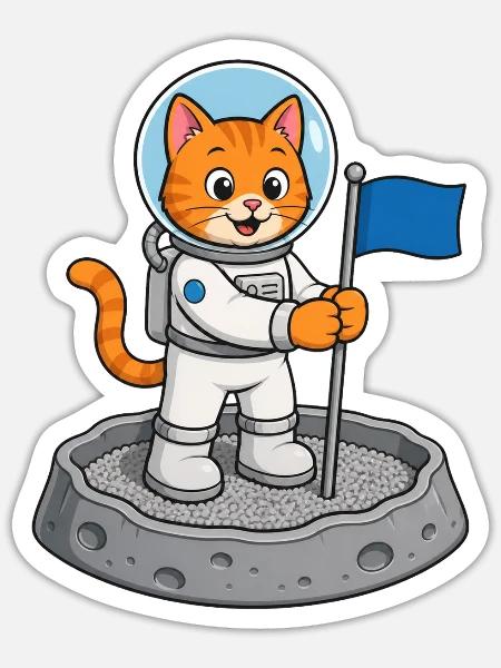 Astronauten-Katzentoilettenlandung - Sticker Größe S (10 x 10 cm) - Mattweiß