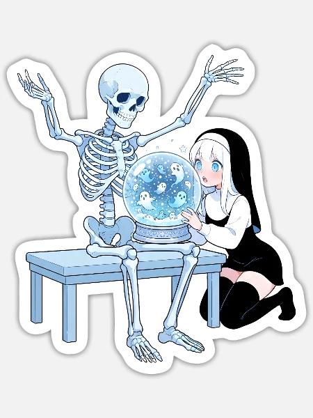 Nekromantische Nonne mit Geisterkugel - Sticker Größe S (10 x 10 cm) - Mattweiß