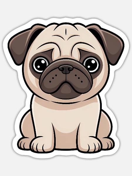 Cartoon-Mops-Illustration - Sticker Größe S (10 x 10 cm) - Mattweiß