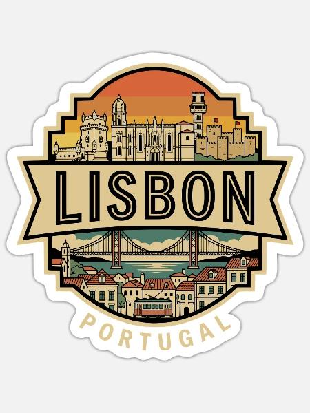 Lissabon Portugal Vintage Skyline Reiseabzeichen - Sticker Größe S (10 x 10 cm) - Mattweiß