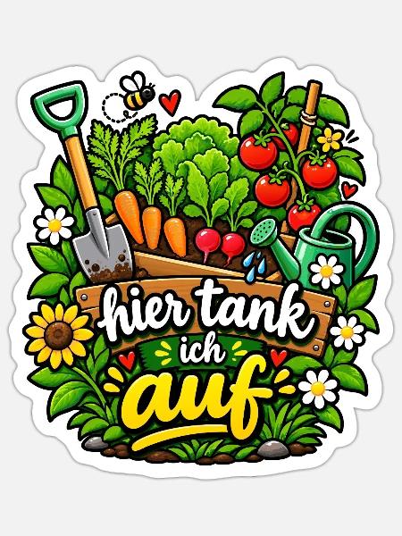 Hier tank ich auf Gartenspaß - Sticker Größe S (10 x 10 cm) - Mattweiß