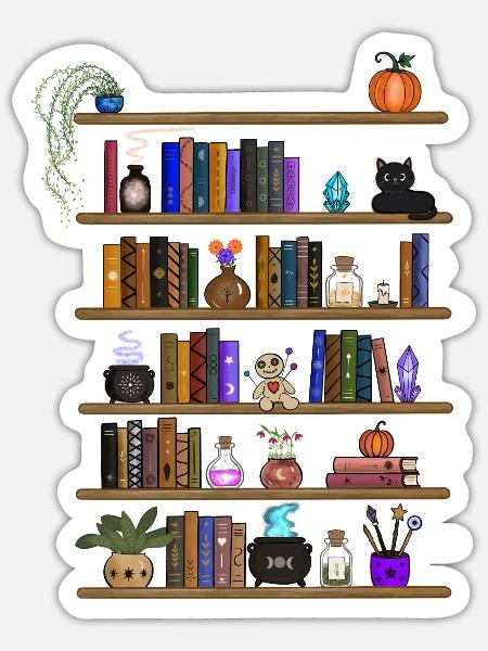 Verzaubertes Bücherregal - Sticker Größe S (10 x 10 cm) - Mattweiß