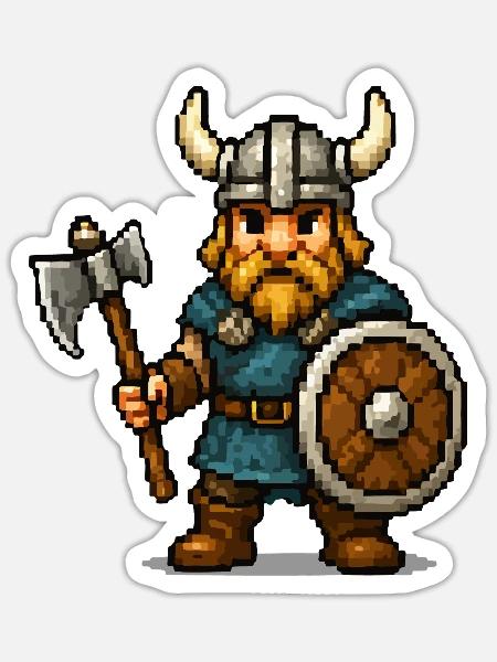 Pixelviking Krieger mit Axt - Sticker Größe S (10 x 10 cm) - Mattweiß