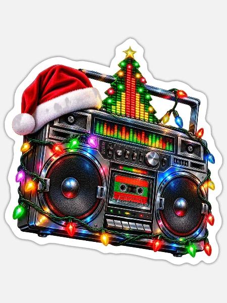 Weihnachts-Boombox Retro-Party - Sticker Größe S (10 x 10 cm) - Mattweiß