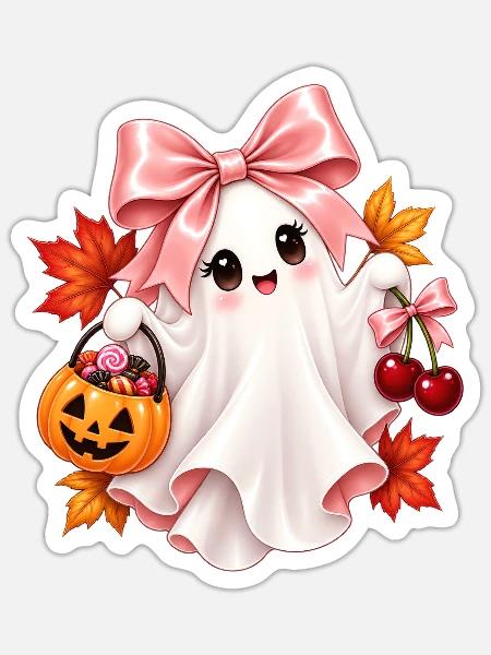 Niedlicher Halloween Geist - Sticker Größe S (10 x 10 cm) - Mattweiß