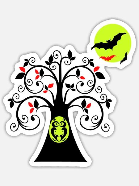 Baum mit Eule Halloween - Sticker Größe S (10 x 10 cm) - Mattweiß