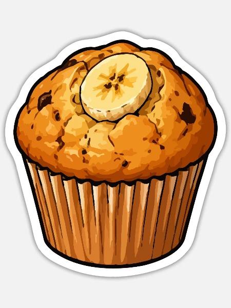 Bananen Muffin Illustration - Sticker Größe S (10 x 10 cm) - Mattweiß