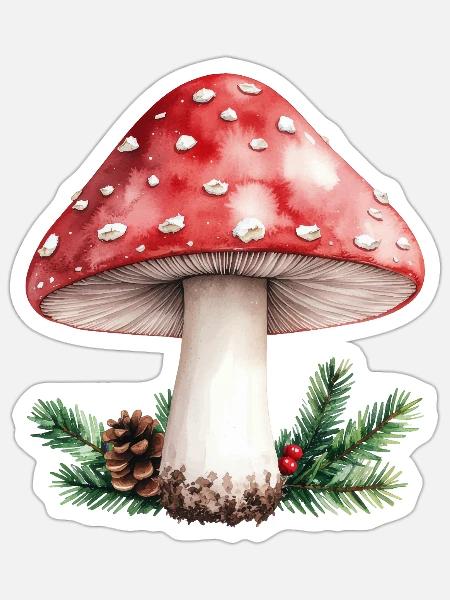 Roter Paddelpilz-Aquarell-Wald-Pilzzapfen - Sticker Größe S (10 x 10 cm) - Mattweiß