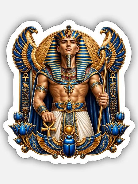 Pharao der Ewigkeit – Gold & Lapis - Sticker Größe S (10 x 10 cm) - Mattweiß