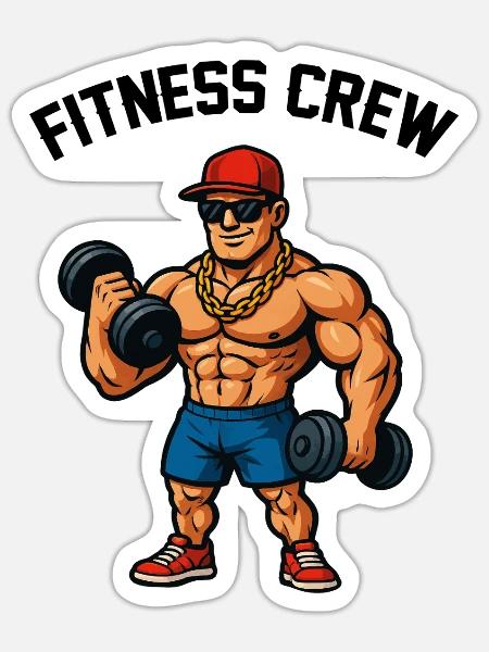 Kraftheld Cartoon Gym Bodybuilder - Sticker Größe S (10 x 10 cm) - Mattweiß