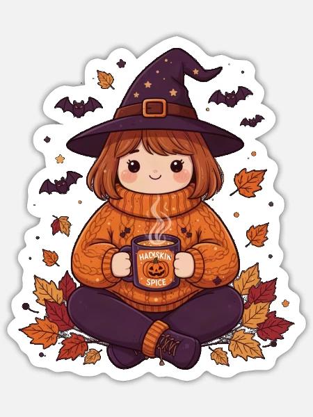 Cozy Halloween Witch Pumpkin Spice - Sticker Größe S (10 x 10 cm) - Mattweiß