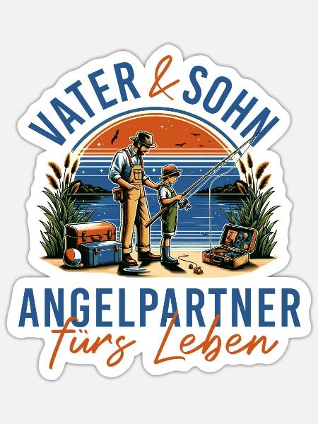 Vater und Sohn, Angelpartner fürs Leben - Sticker Größe S (10 x 10 cm) - Mattweiß