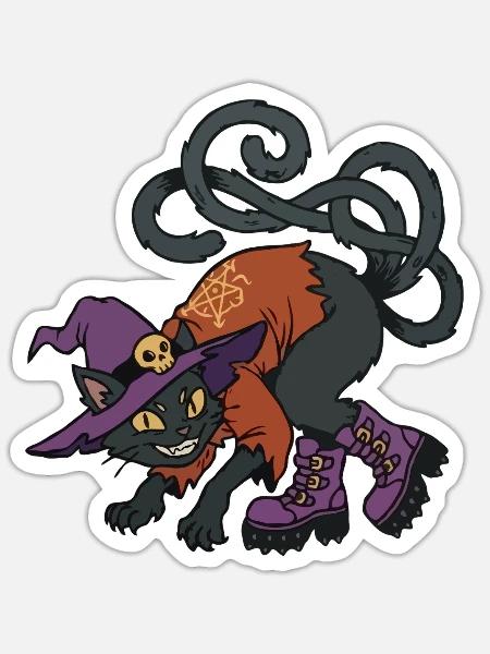 Hexenkatze in Stiefeln - Sticker Größe S (10 x 10 cm) - Mattweiß