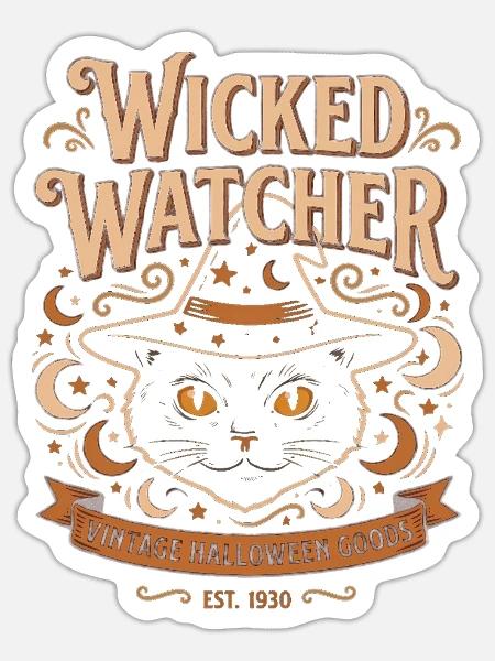 Wicked Watcher Vintage Halloween Katze - Sticker Größe S (10 x 10 cm) - Mattweiß
