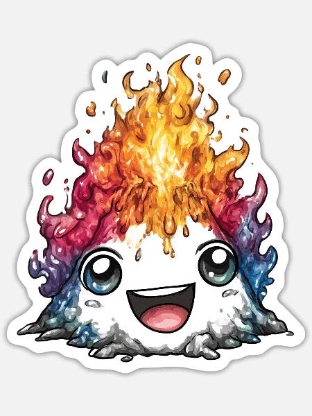 Farbfeuer Monster Vulkan mit Augen - Sticker Größe S (10 x 10 cm) - Mattweiß