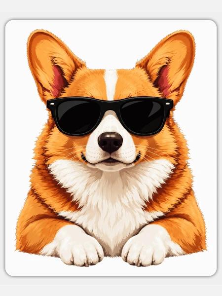 Corgi mit Sonnenbrille - Sticker Größe S (10 x 10 cm) - Mattweiß