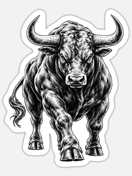 Stier Grafik - Sticker Größe S (10 x 10 cm) - Mattweiß