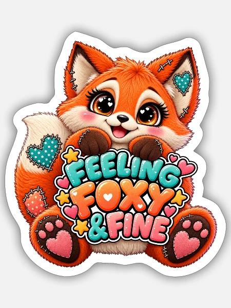Feeling Foxy & Fine Patchwork Fox - Sticker Größe S (10 x 10 cm) - Mattweiß