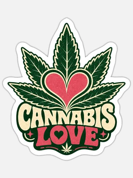 CANNABIS LOVE - Sticker Größe S (10 x 10 cm) - Mattweiß